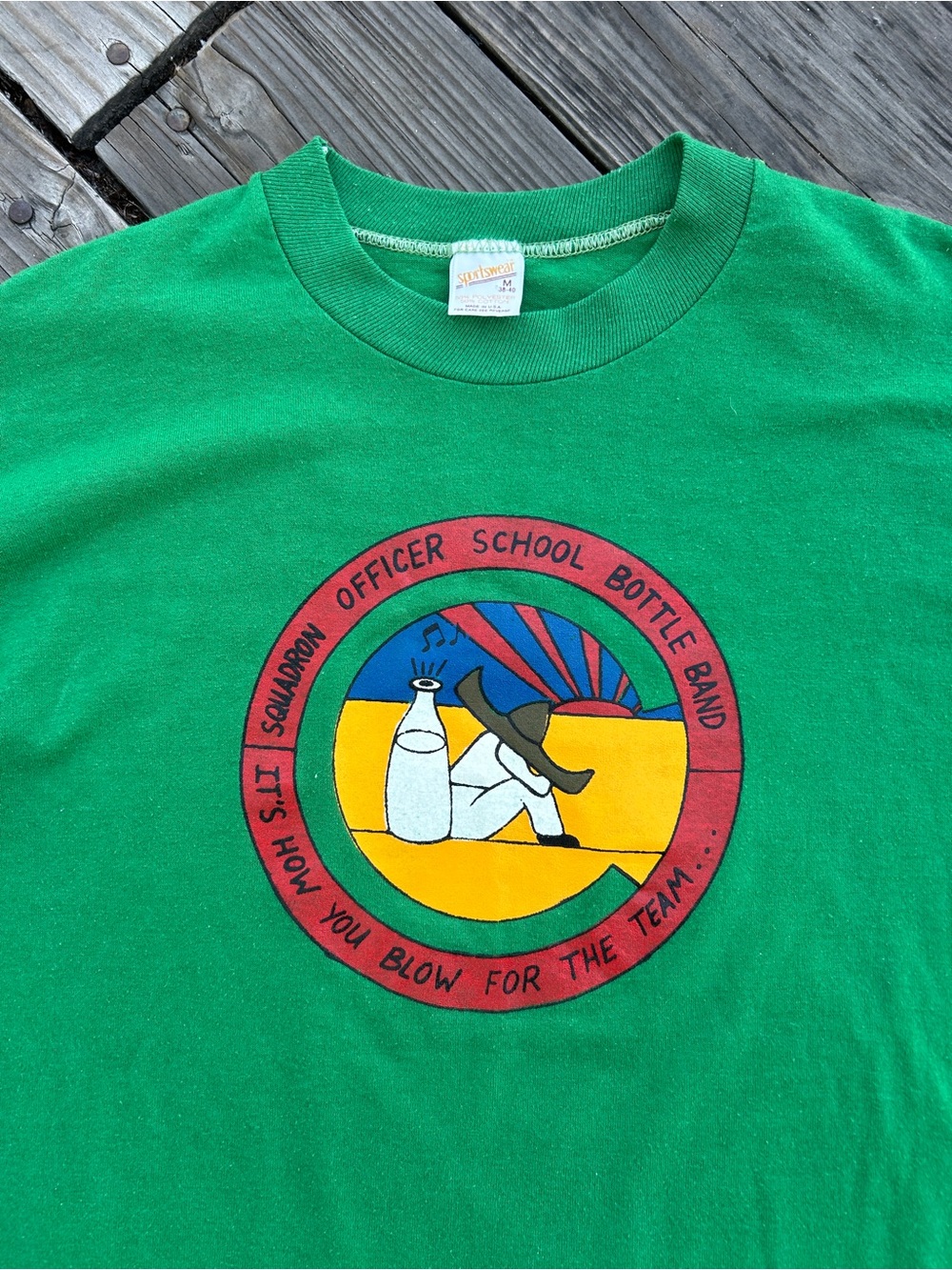 70s Vintage Squadron Bottle Band Single Stitch Shirt Medium Men’s Green